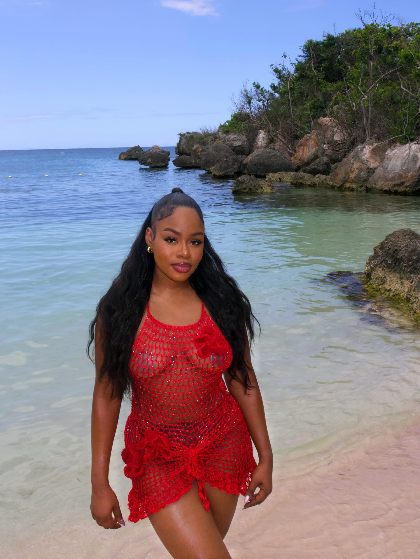 ToniRaine client wearing a handmade crochet piece.